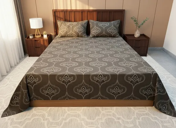 Cotton_Ethnic_Greenish_Brown_Motif_King_Size_Bedsheet_Set
