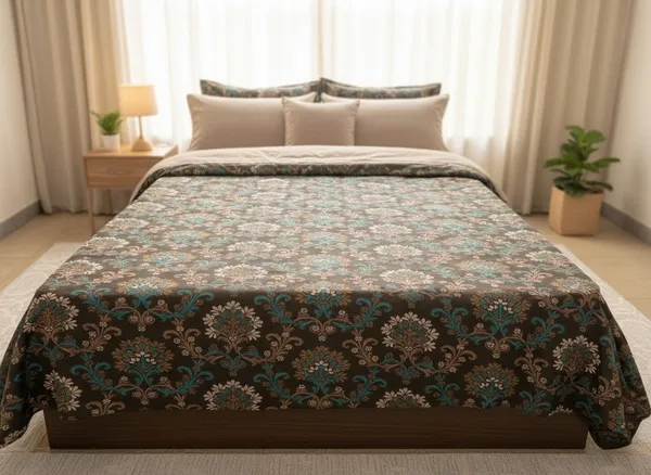 Cotton_Ethnic_Brown_Green_Floral_King_Size_Bedsheet_Set