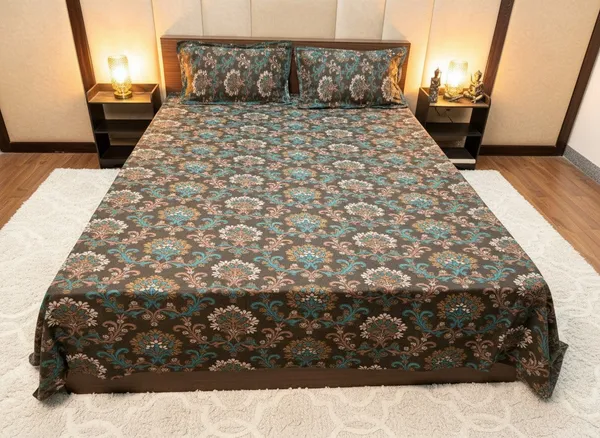 Cotton_Ethnic_Brown_Green_Floral_King_Size_Bedsheet_Set