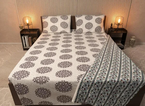 Cotton_Jaipuri_Hand_Block_Print_Brown_Double_Bedsheet_Set