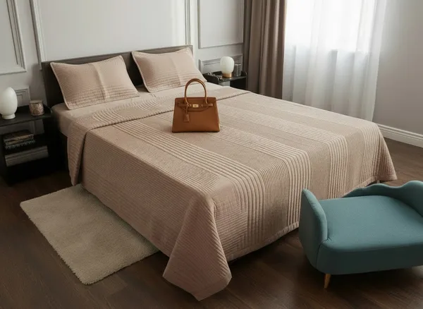Cotton_Minimal_Dusty_Rose_Channel_Quilted_Bedcover_Set