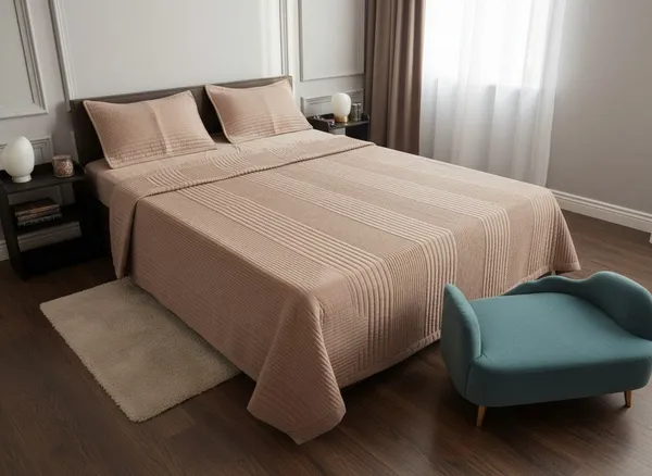 Cotton_Minimal_Dusty_Rose_Channel_Quilted_Bedcover_Set