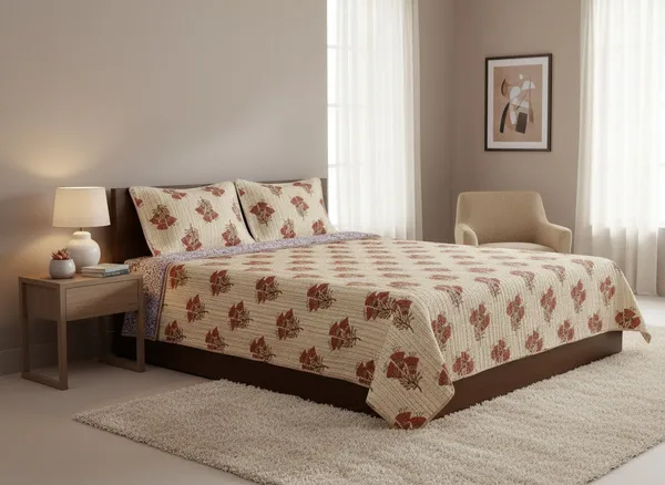 Cotton_Jaipuri_Kantha_Quilted_Rust_Floral_Buta_Bedcover_Set
