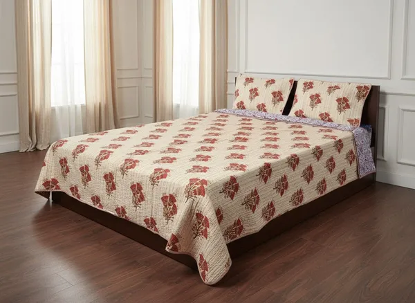 Cotton_Jaipuri_Kantha_Quilted_Rust_Floral_Buta_Bedcover_Set