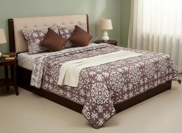 Cotton_Quilted_Damask_Print_Mauve_Bedcover_Set