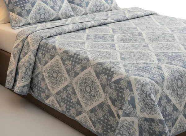 Cotton_Quilted_Steel_Blue_Diamond_Patchwork_Bedcover_Set