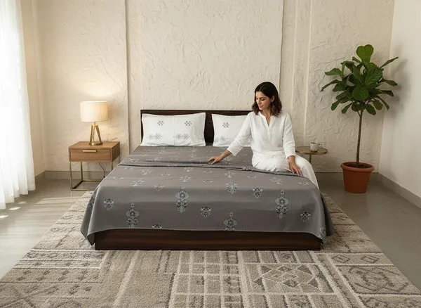 Cotton_Traditional_Charcoal_Grey_Print_King_Size_Bedsheet_Set