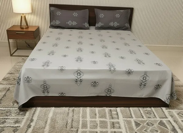 Cotton_Traditional_Grey_Print_King_Size_Bedsheet_Set