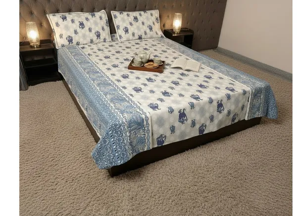 Cotton_Jaipuri_Hand_Block_Print_Blue_Double_Bedsheet_Set