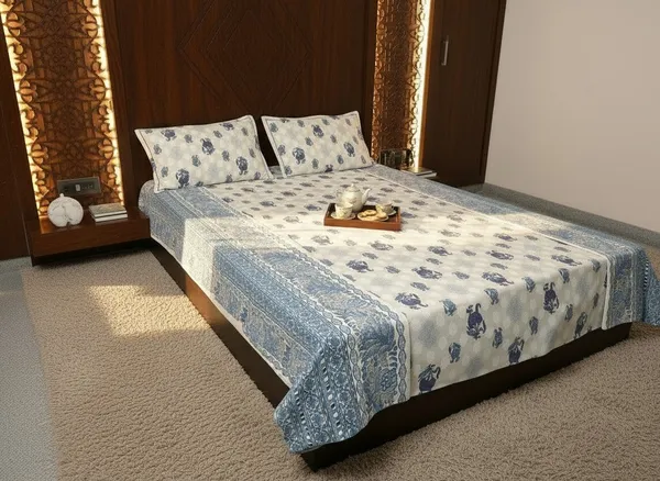 Cotton_Jaipuri_Hand_Block_Print_Blue_Double_Bedsheet_Set