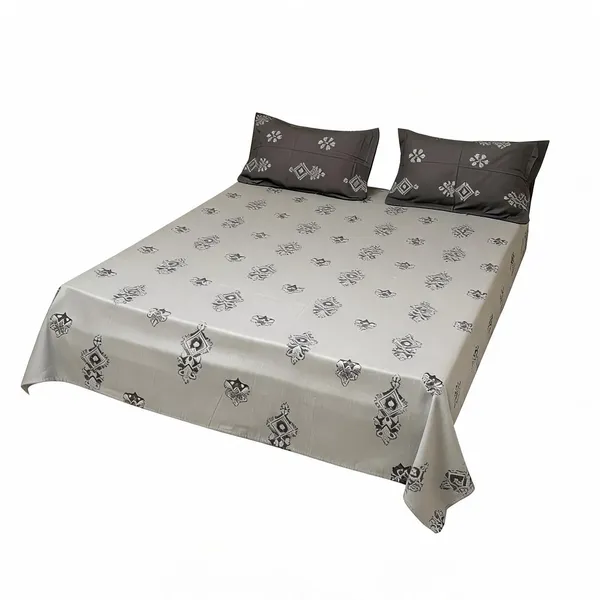Cotton_Traditional_Grey_Print_King_Size_Bedsheet_Set