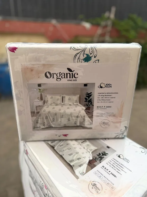 Organic_Ivory_Pink_&_Teal_Floral_Cotton_Bedsheet_Set_(King)