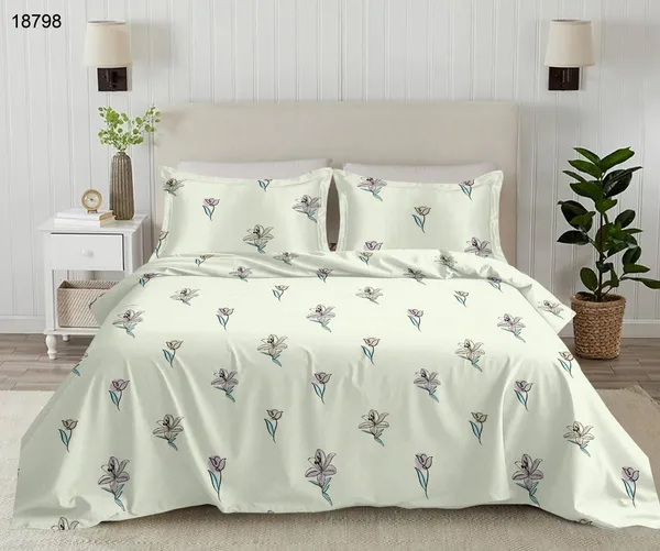 Mint_Lily_Line-Art_Cotton_Bedsheet_Set_(King)
