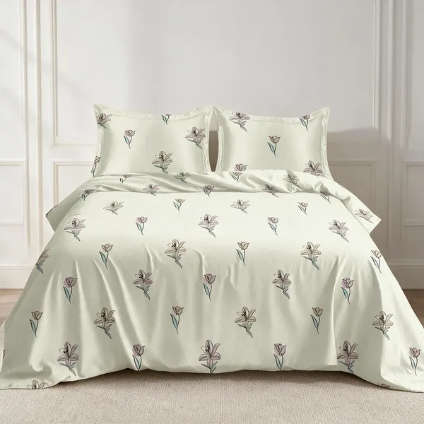 Mint_Lily_Line-Art_Cotton_Bedsheet_Set_(King)