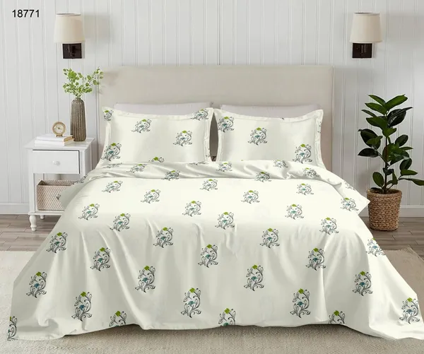 Organic_Ivory_Green_&_Blue_Floral_Cotton_Bedsheet_Set_(King)