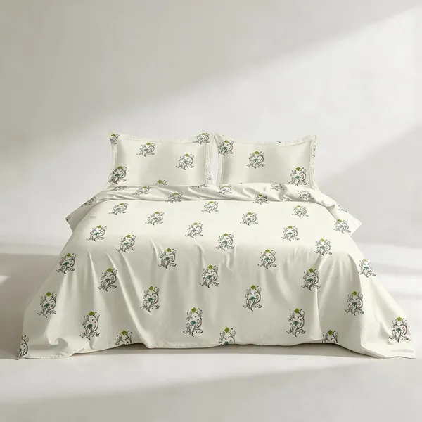 Organic_Ivory_Green_&_Blue_Floral_Cotton_Bedsheet_Set_(King)