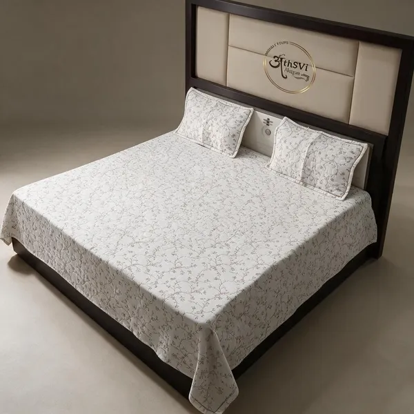 Ivory_Taupe_Vine_Print_Cotton_Bedsheet_Set_(King)