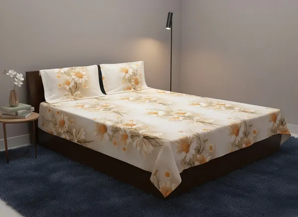 Cream_Bold_Daisy_Floral_Cotton_Bedsheet_Set_(Regular_size_-_Double_bed_(90*100)