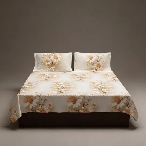 Cream_Bold_Daisy_Floral_Cotton_Bedsheet_Set_(Regular_size_-_Double_bed_(90*100)