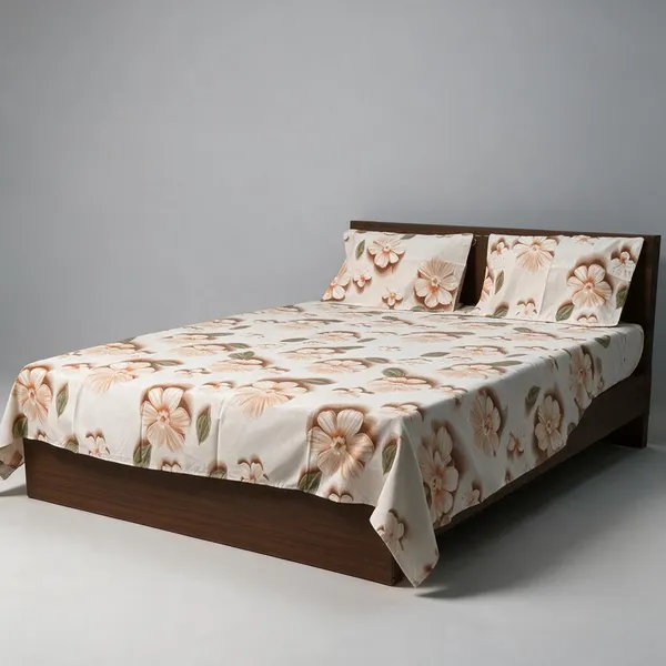 Cream_Bold_Peach_Hibiscus_Floral_Cotton_Bedsheet_Set_(Regular_size_-_Double_bed_(90*100)