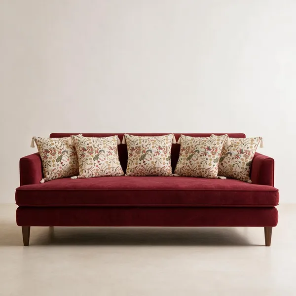 Ivory_Multicolour_Peacock_&_Floral_Print_Cushion_Cover_with_Tassels
