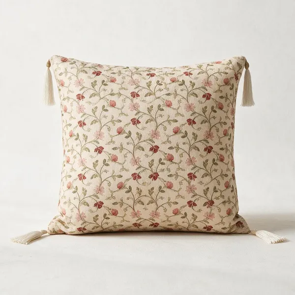 Cream_Dense_Ditsy_Floral_Cushion_Cover_with_Tassels_(Pink/Rust)