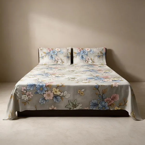 Grey-Sage_Dense_Multicolour_Floral_Cotton_Bedsheet_Set_(Regular_size_-_Double_bed_(90*100)