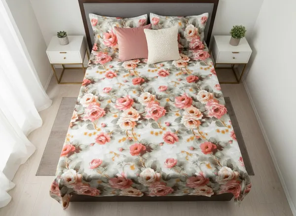 Sage-Wash_Bold_Peach_Rose_Bouquet_Bedsheet_set_(Regular_size_-_Double_bed_(90*100)