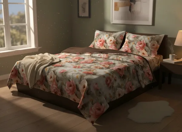 Sage-Wash_Bold_Peach_Rose_Bouquet_Bedsheet_set_(Regular_size_-_Double_bed_(90*100)