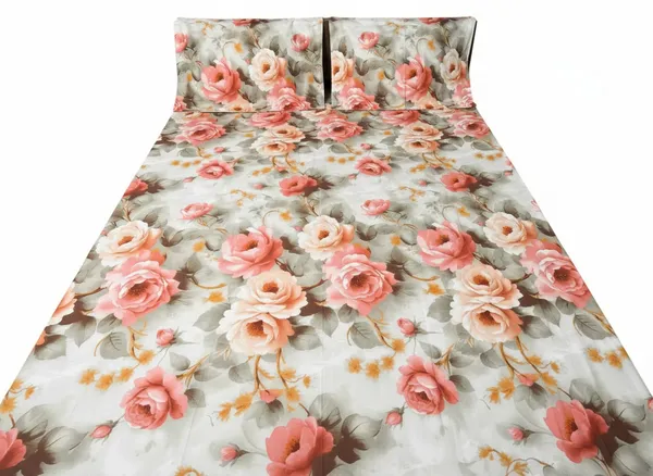 Sage-Wash_Bold_Peach_Rose_Bouquet_Bedsheet_set_(Regular_size_-_Double_bed_(90*100)