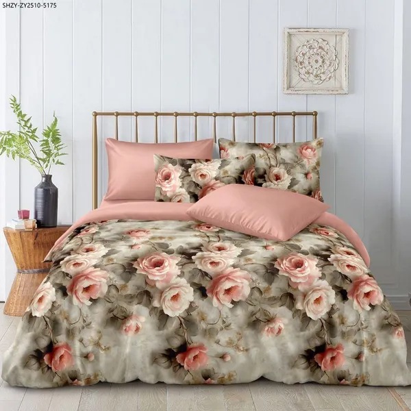Sage-Wash_Bold_Peach_Rose_Bouquet_Bedsheet_set_(Regular_size_-_Double_bed_(90*100)