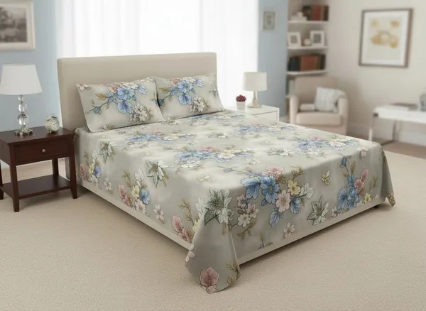 Grey-Sage_Dense_Multicolour_Floral_Cotton_Bedsheet_Set_(Regular_size_-_Double_bed_(90*100)