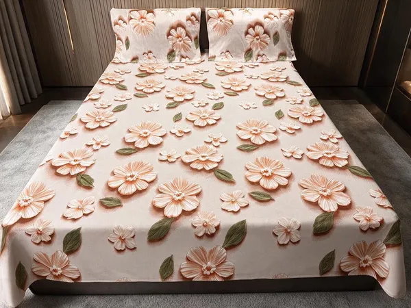 Peach_Hibiscus_Floral_Cotton_Bedsheet_Set_(Regular_size_-_Double_bed_(90*100)