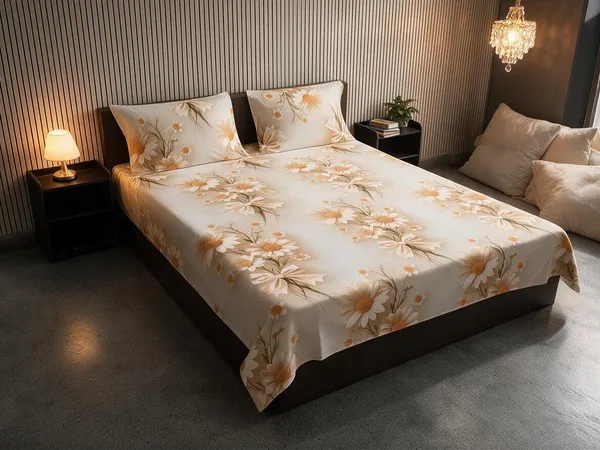 7D_Creamy_Peach_Bold_Daisy_Floral_Cotton_Bedsheet_Set_(Regular_size_-_Double_bed_(90*100)