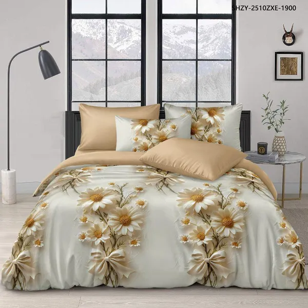 Cream_Bold_Daisy_Floral_Cotton_Bedsheet_Set_(Regular_size_-_Double_bed_(90*100)