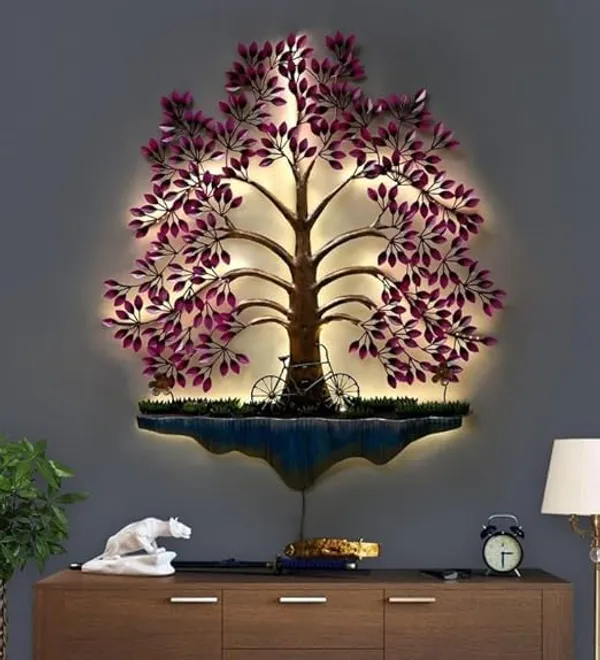 Ind_Decor_Luxury_Handcrafted_Metal_Tree_Wall_Art_With_Led_Lighting_Elegant_Iron_Tree_Wall_Decor_For_Living_Room_Bedroom_Hall_Office_Foyer_Pesto_Tree_Pink_31_X_2_X_40_Inch_Wd056_A