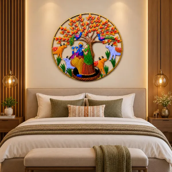 Ind_Decor_Rk_With_Cow_Metal_Wall_Art_Radha_Krishna_Cow_Tree_Design_Wall_Hanging_Handmade_Iron_Sculpture_Religious_Home_Decor_For_Living_Room_Bedroom_Temple_Office_Multicolor_Artwork_32_X_2_X_32_Inch_W357