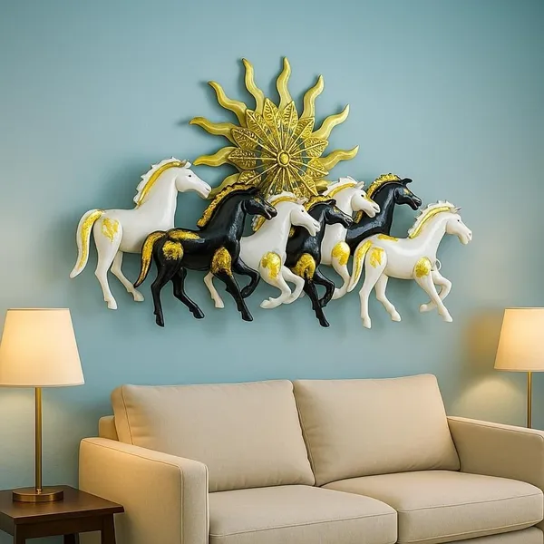 IND_DECOR_Carly_7_Horses_Wall_Art_|_Vastu_Decorative_Metal_Wall_Hanging_Sculpture_for_Living_Room,_Bedroom,Cafe._&_Office_|_Elegant_Sunrise_Design_with_LED_Lighting_|_36_x_2x_20_Inch_|_IND_W153_(C)