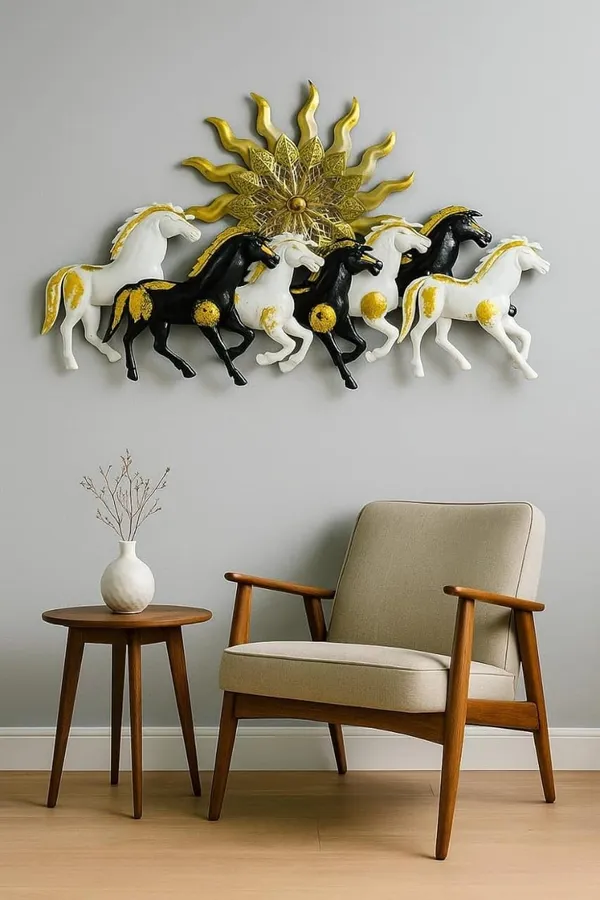 IND_DECOR_Carly_7_Horses_Wall_Art_|_Vastu_Decorative_Metal_Wall_Hanging_Sculpture_for_Living_Room,_Bedroom,Cafe._&_Office_|_Elegant_Sunrise_Design_with_LED_Lighting_|_36_x_2x_20_Inch_|_IND_W153_(C)