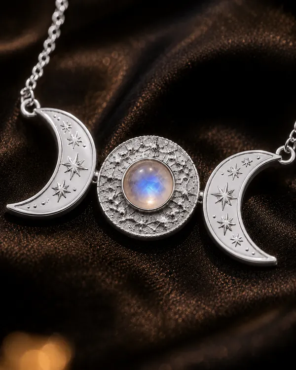 Silver_Brass_Triple_Moon_Moonstone_Necklace_For_Women