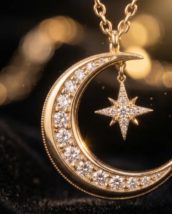 Gold_925_Sterling_Silver_Crescent_Moon_North_Star_Necklace_For_Women