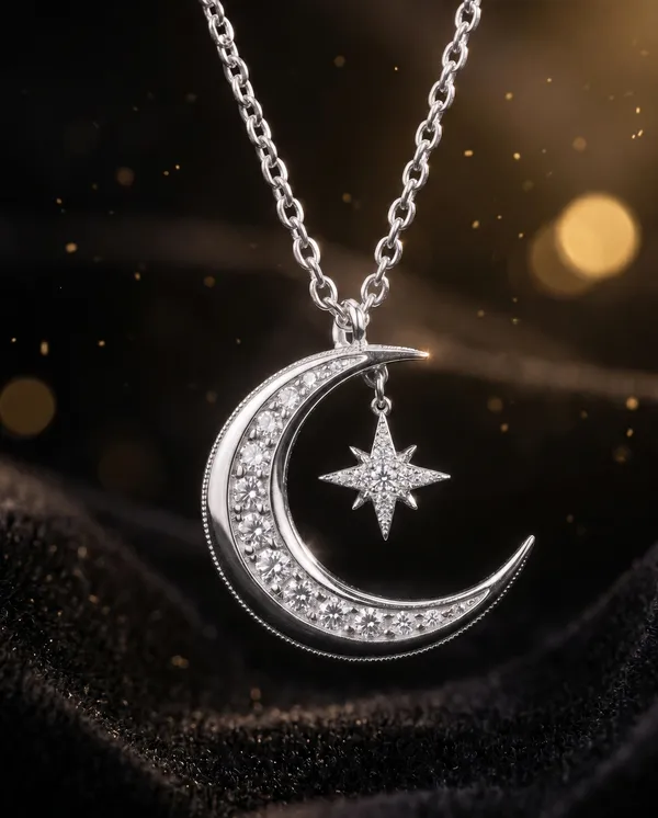 Silver_925_Sterling_Silver_Crescent_Moon_North_Star_Necklace_For_Women