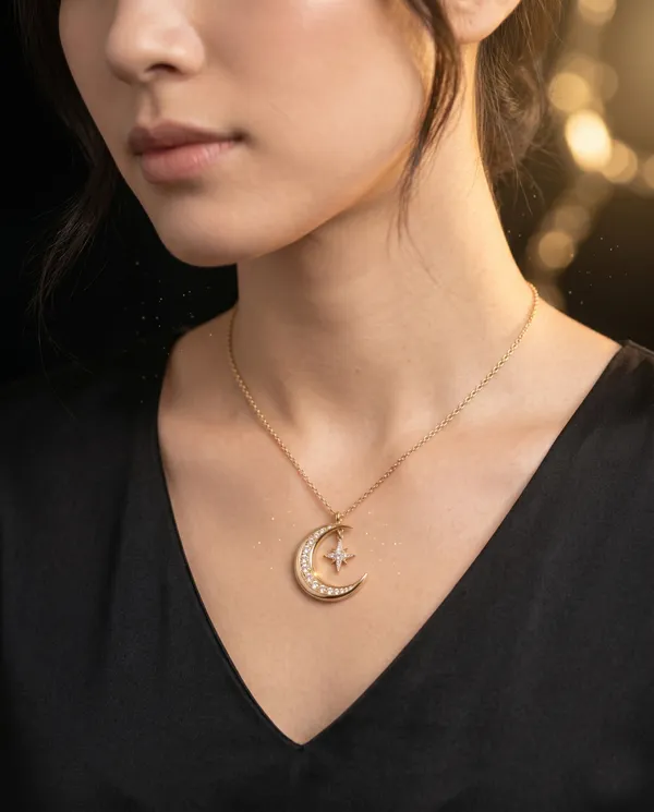 Gold_925_Sterling_Silver_Crescent_Moon_North_Star_Necklace_For_Women
