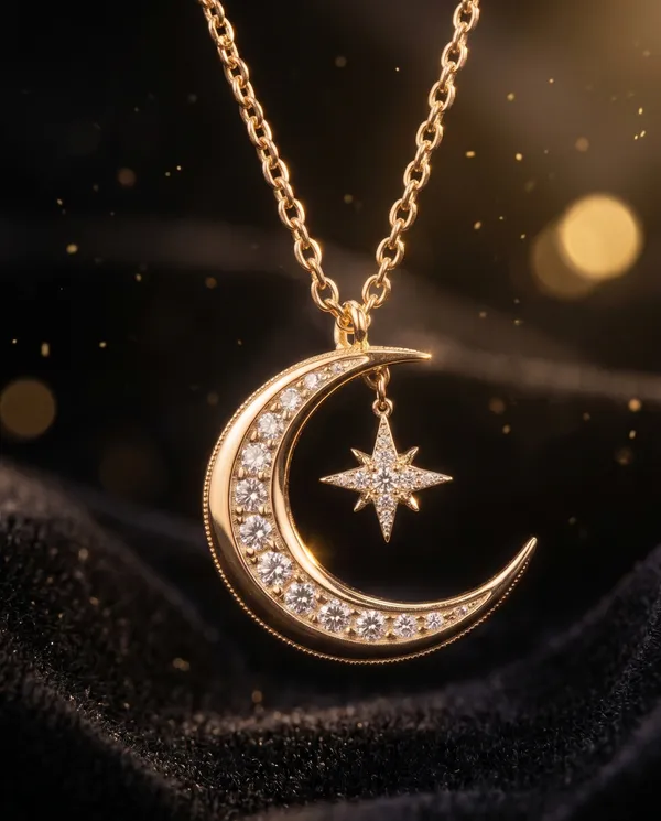 Gold_925_Sterling_Silver_Crescent_Moon_North_Star_Necklace_For_Women