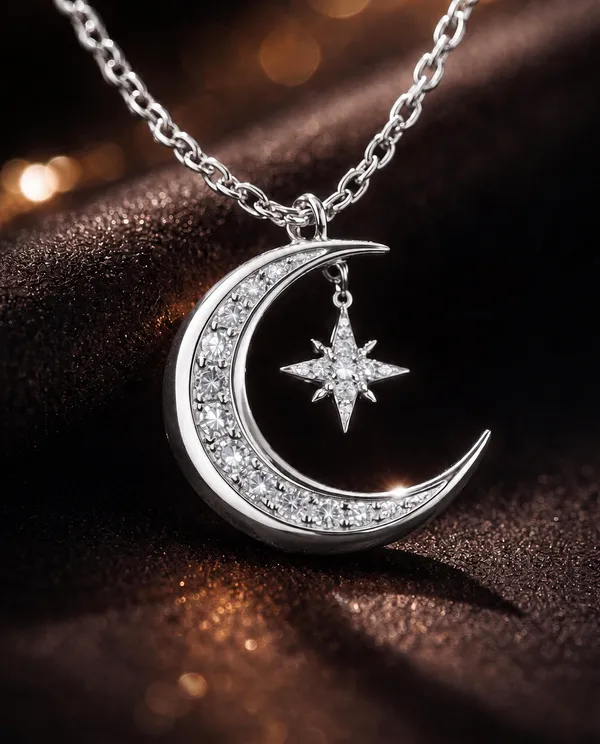 Silver_925_Sterling_Silver_Crescent_Moon_North_Star_Necklace_For_Women