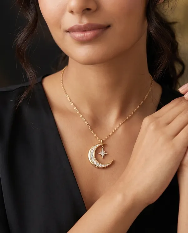 Gold_925_Sterling_Silver_Crescent_Moon_North_Star_Necklace_For_Women