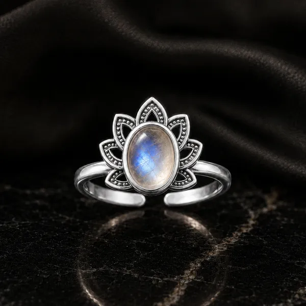 Silver_Brass_Lotus_Halo_Moonstone_Ring_For_Women