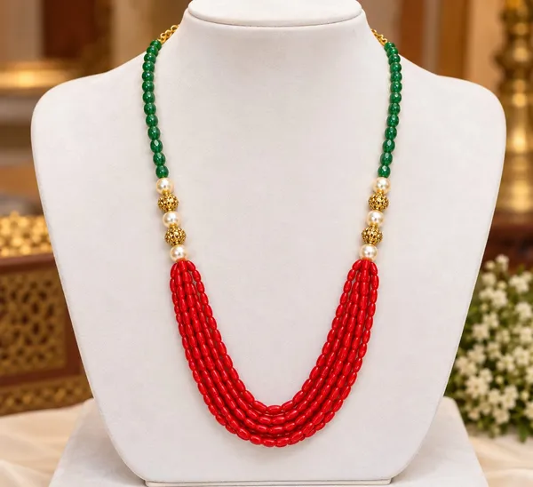 Corals_with_Green_staberry_beads_Necklaces
