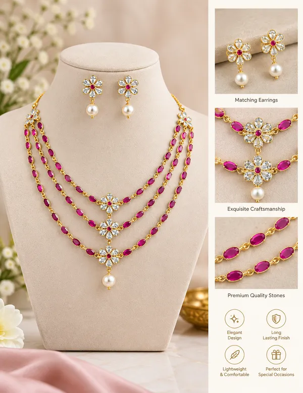 Pink_Gold_Tone_Polki_Floral_Layered_Necklace_Set_For_Women