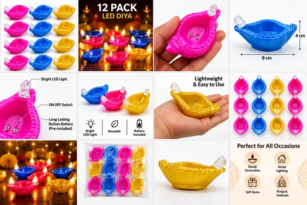 12_Pcs_Colorful_LED_Diya_Set_–_Perfect_for_Festive_Decoration